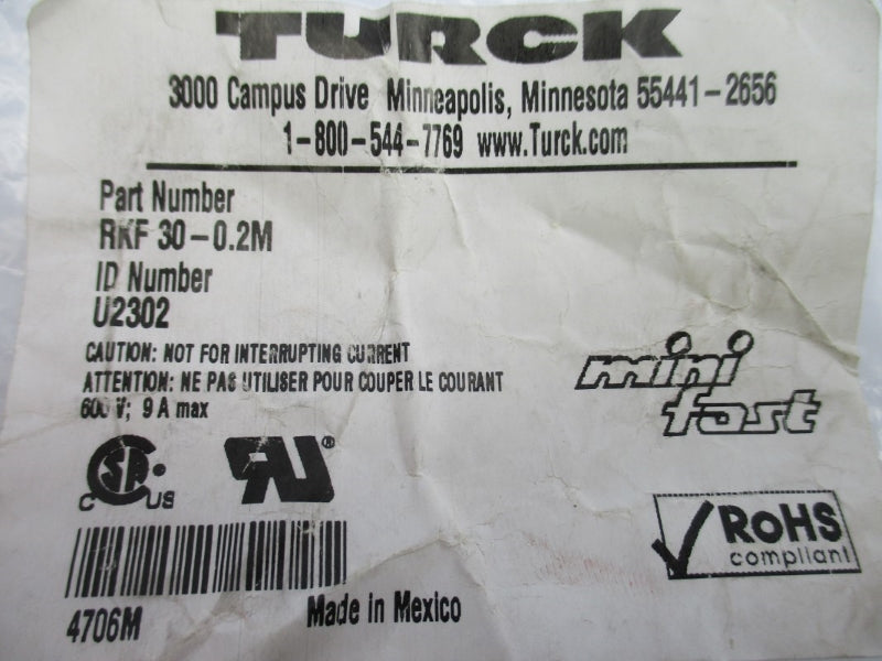 TURCK RKF30-0.2M U2302 600V 9A NSMP