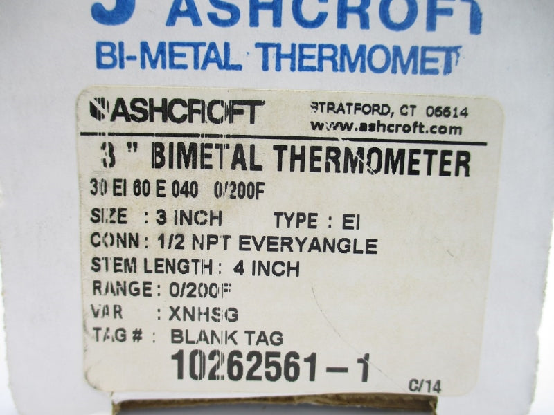 ASHCROFT 30EI60E0400/200'F 3" NSMP