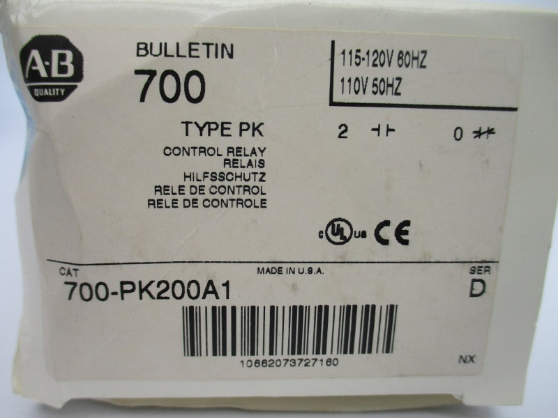 ALLEN BRADLEY 700-PK200A1 SER. D 110/115-120V (WH) NSMP