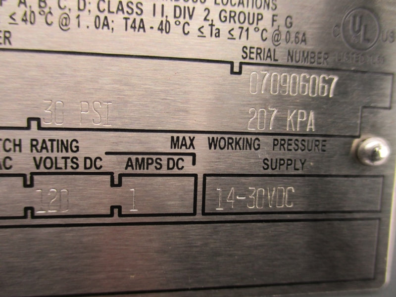 SOR 2SGT30VCA 125VAC 30PSI NSNP