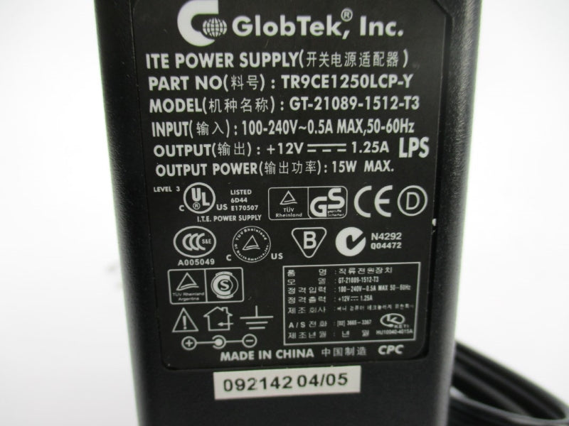 GLOB TEK TR9CE1250LCP-Y GT-21089-1512-T3 100-240V 0.5A NSNP