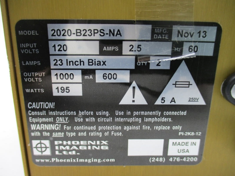 PHOENIX IMAGING 2020-B23PS-NA 120V 2.5A NSNP