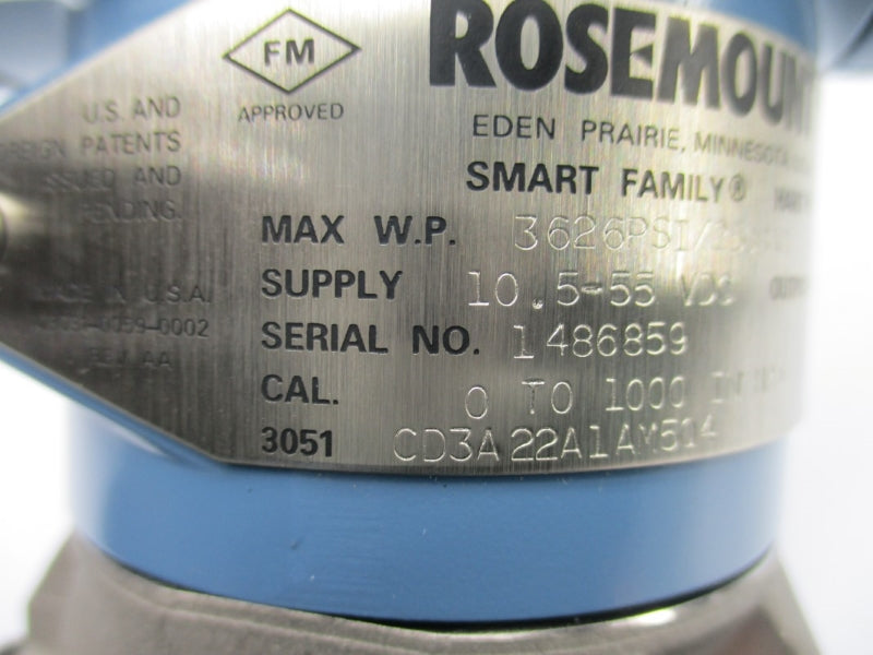 ROSEMOUNT 3051CD3A22A1AM5Q4 10.5-55VDC 3626PSI NSNP