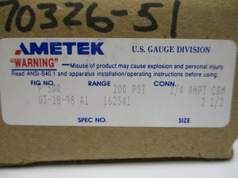 AMETEK P500 162541 200PSI 2-1/2" NSMP