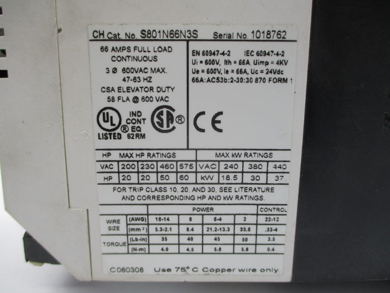 EATON S801N66N3S 600VAC 66A NSNP