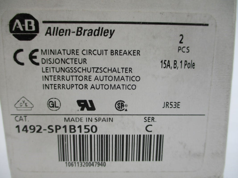 ALLEN BRADLEY 1492-SP1B150 SER. C 240/415VAC 15A (PKG OF 2) NSMP