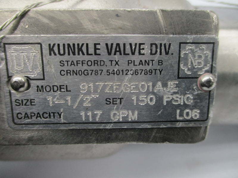 KUNKLE VALVE 917ZFGE01AJE 150PSI 1-1/2" NSNP