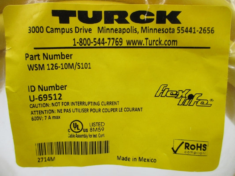 TURCK WSM126-10M/S101 U-69512 600V 7A NSMP