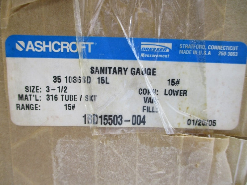 ASHCROFT 351036SD15L15# 15PSI 3-1/2" NSMP