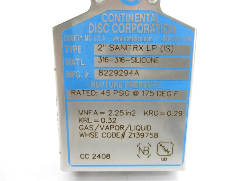 CONTINENTAL DISC 8229294A 45PSI 175'F 2" NSMP