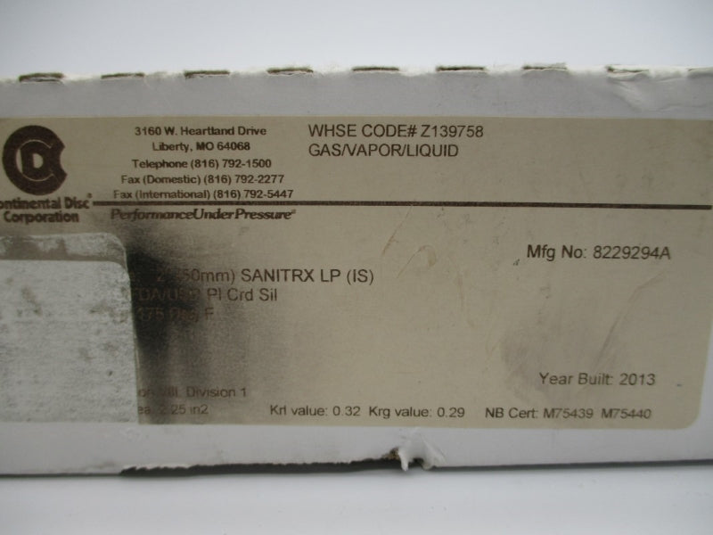 CONTINENTAL DISC 8229294A 45PSI 175'F 2" NSMP