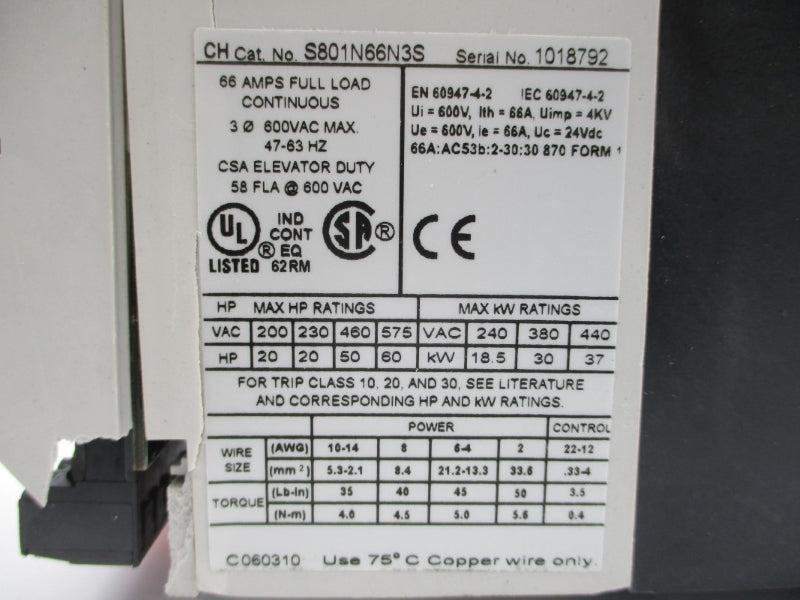 EATON S801N66N3S 600VAC 66A (AS PICTURED) NSNP