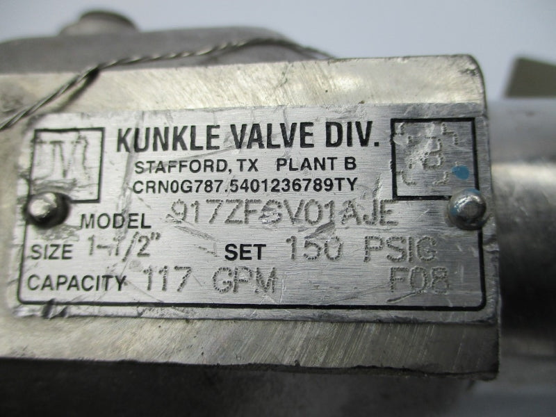 KUNKLE VALVE 917ZFGV01AJE 150PSI 1-1/2" NSNP