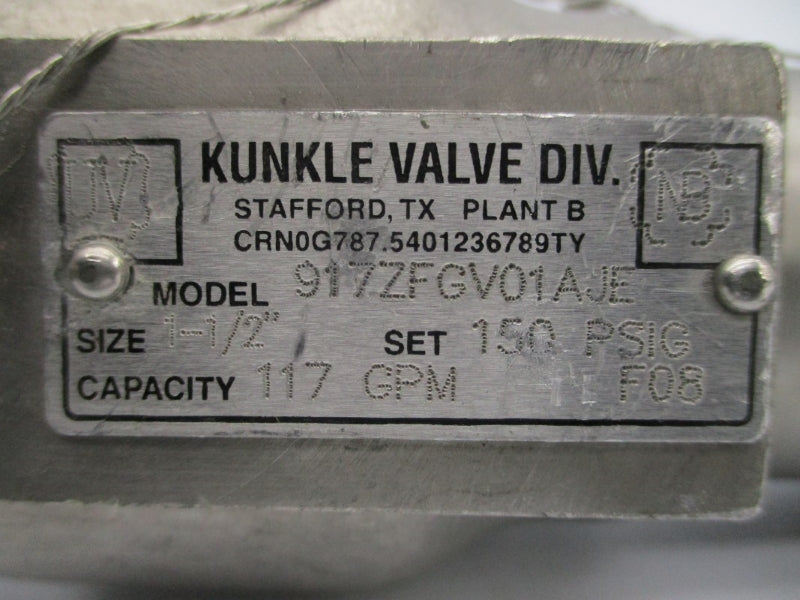 KUNKLE VALVE 917ZFGV01AJE 150PSI 1-1/2" UNMP