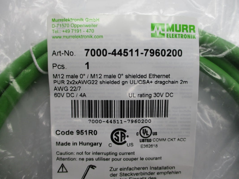 MURR ELEKTRONIK 7000-44511-7960200 60VDC 4A 2M NSMP