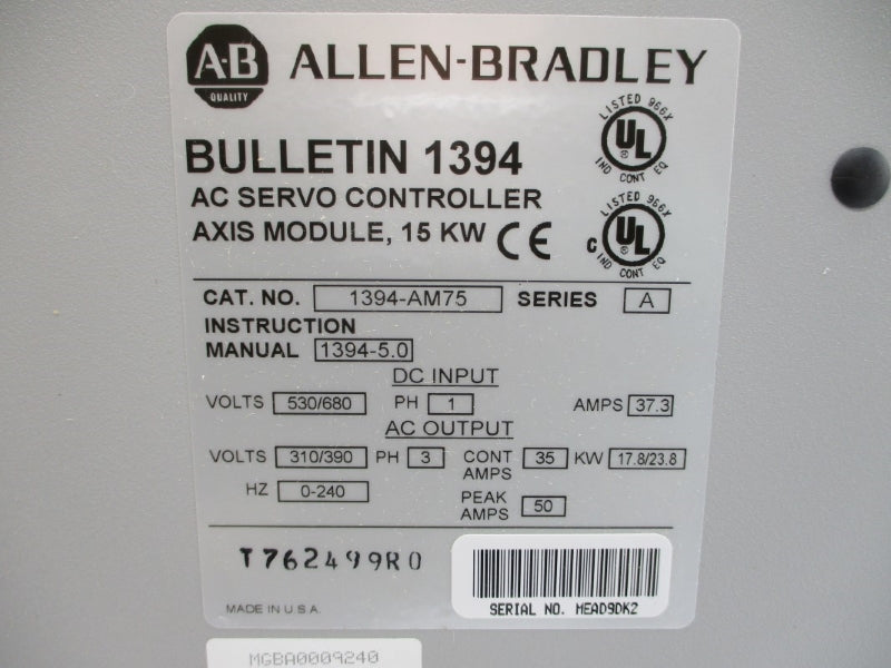 ALLEN BRADLEY 1394-AM75 SER. A 530/680VDC 37.3A NSMP