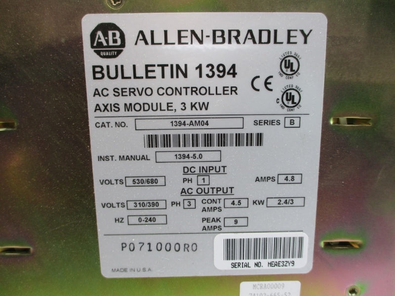 ALLEN BRADLEY 1394-AM04 SER. B 530/680VDC 4.8A NSMP