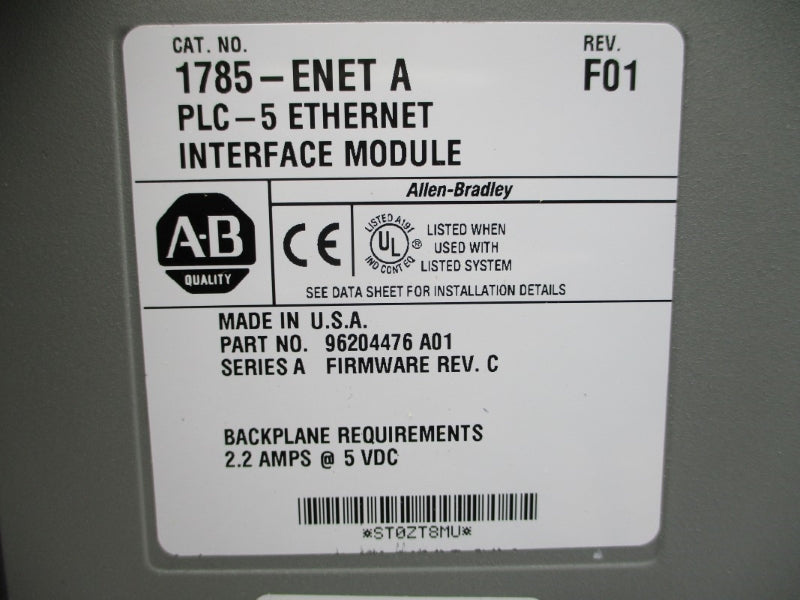 ALLEN BRADLEY 1785-ENET SER. A F/W C 5VDC 2.2A REMAN