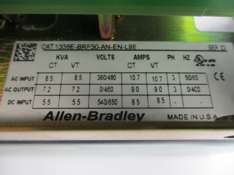 ALLEN BRADLEY 1336E-BRF50-AN-EN-L9E SER. D F/W 4.03 380/480VAC 10.7A REMAN