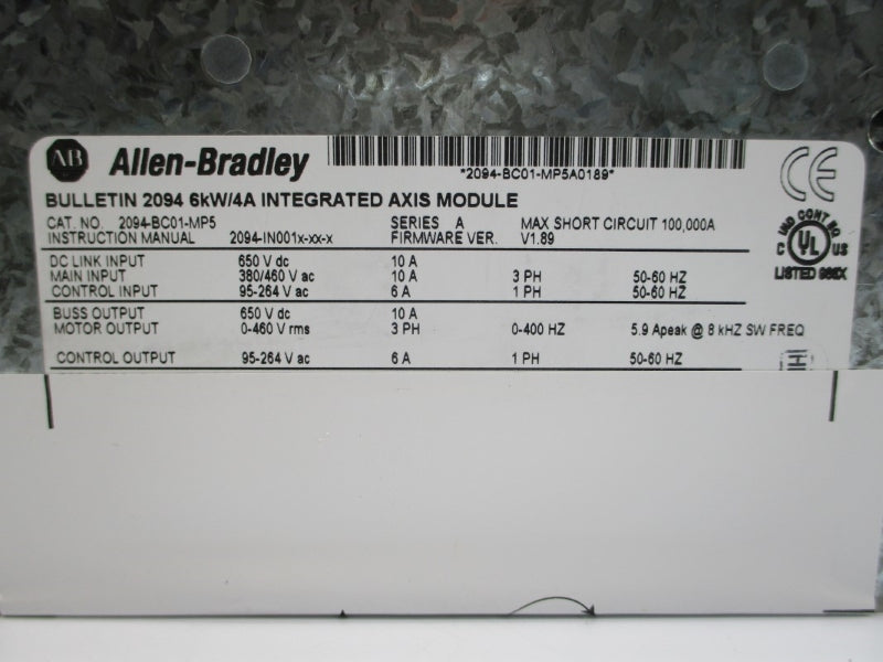 ALLEN BRADLEY 2094-BC01-MP5 SER. A F/W V1.89 650VDC 10A NSMP