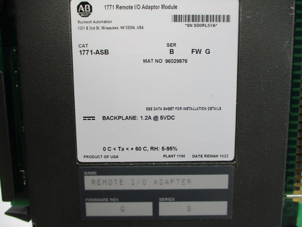 ALLEN BRADLEY 1771-ASB SER. B F/W G 5VDC 1.2A REMAN