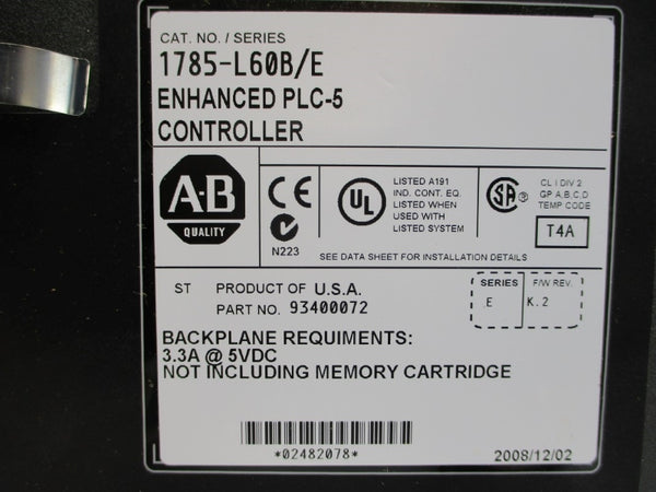 ALLEN BRADLEY 1785-L60B SER. E F/W K.2 5VDC 3.3A NSMP