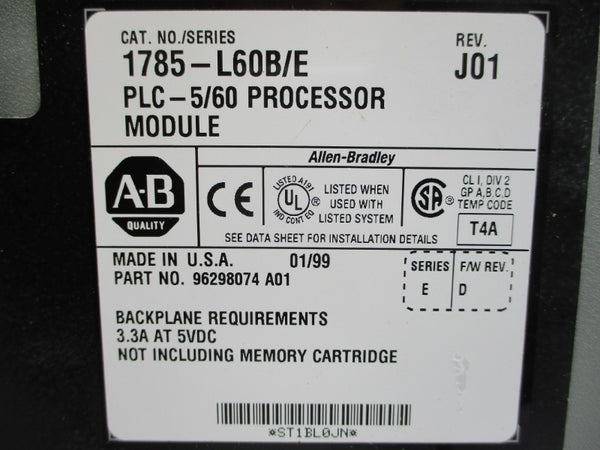 ALLEN BRADLEY 1785-L60B SER. E F/W D 5VDC 3.3A NSNP