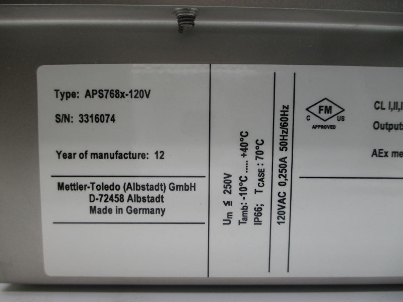 METTLER TOLEDO APS768X-120V 120VAC 0.250A NSMP