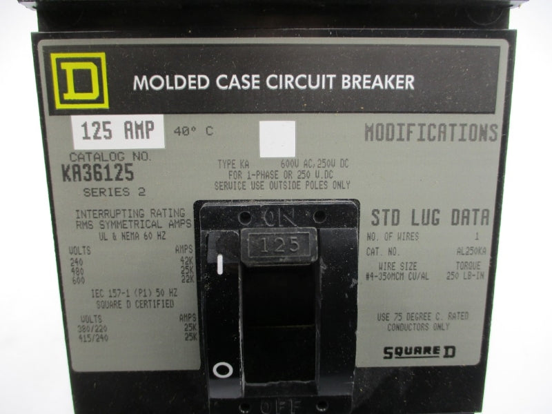 SQUARE D KA36125 SER. 2 600VAC 125A NSMP