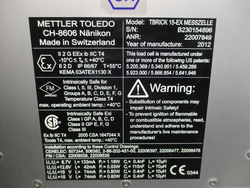 METTLER TOLEDO 22007849 TBRICK 15-EX MESSZELLE NSMP