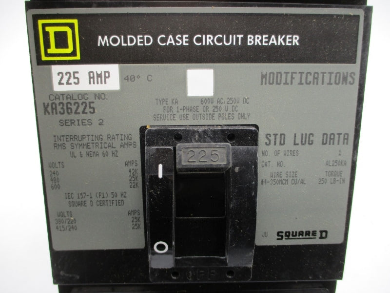 SQUARE D KA36225 SER. 2 600VAC 225A NSMP