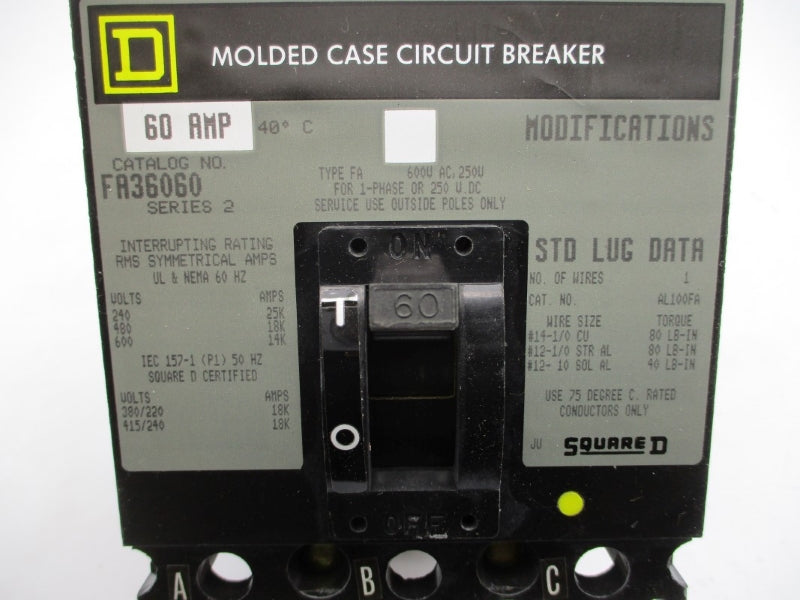 SQUARE D FA36060 SER. 2 600VAC 60A NSMP