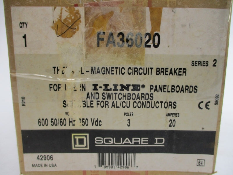 SQUARE D FA36020 SER. 2 600VAC 20A NSMP