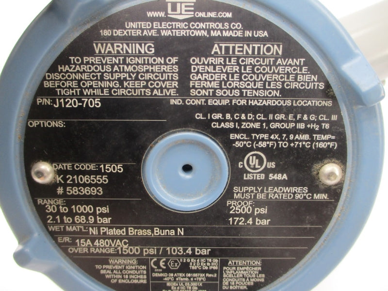 UNITED ELECTRIC J120-705 480VAC 15A 30-100PSI NSNP