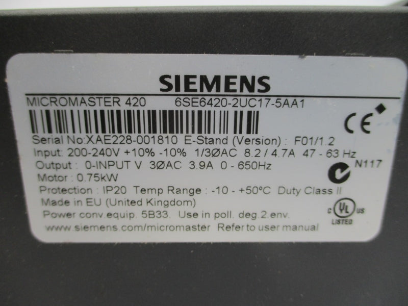 SIEMENS 6SE6420-2UC17-5AA1 200-240V 8.2/4.7A NSMP