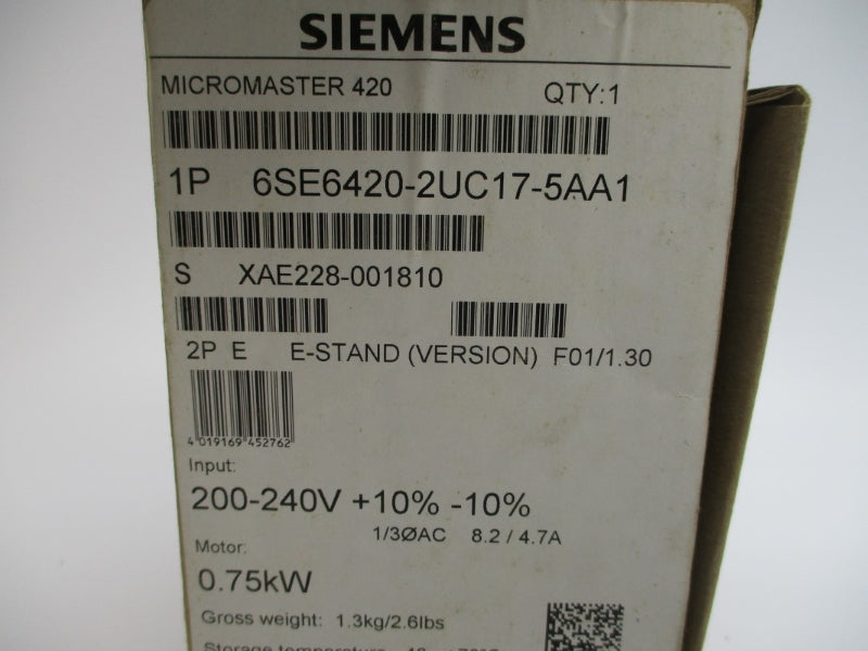 SIEMENS 6SE6420-2UC17-5AA1 200-240V 8.2/4.7A NSMP