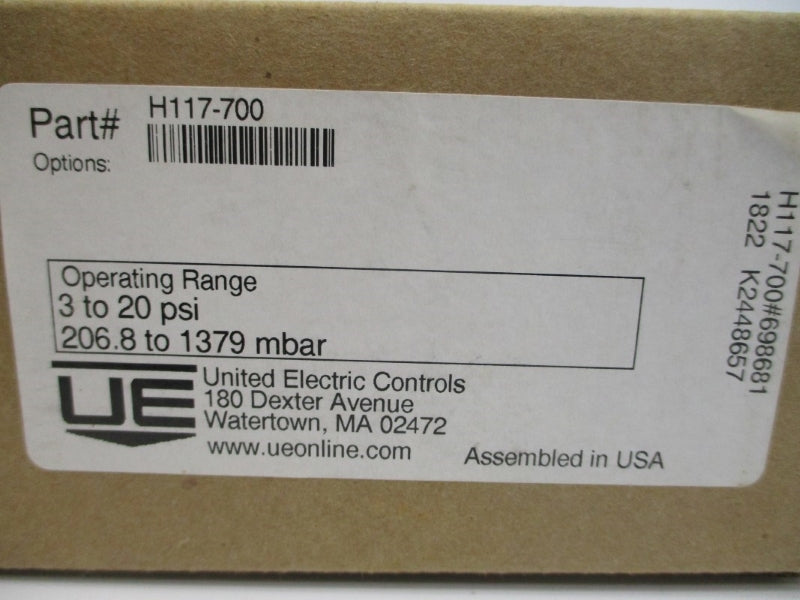 UNITED ELECTRIC H117-700 250VAC 11A 3-20PSI NSMP