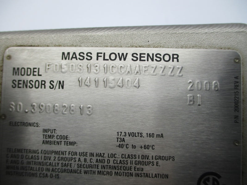 MICRO MOTION F050S131CCAAEZZZZ 17.3V -100'-+204'C UNMP