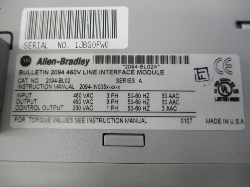 ALLEN BRADLEY 2094-BL02 SER. A 400/460VAC NSMP