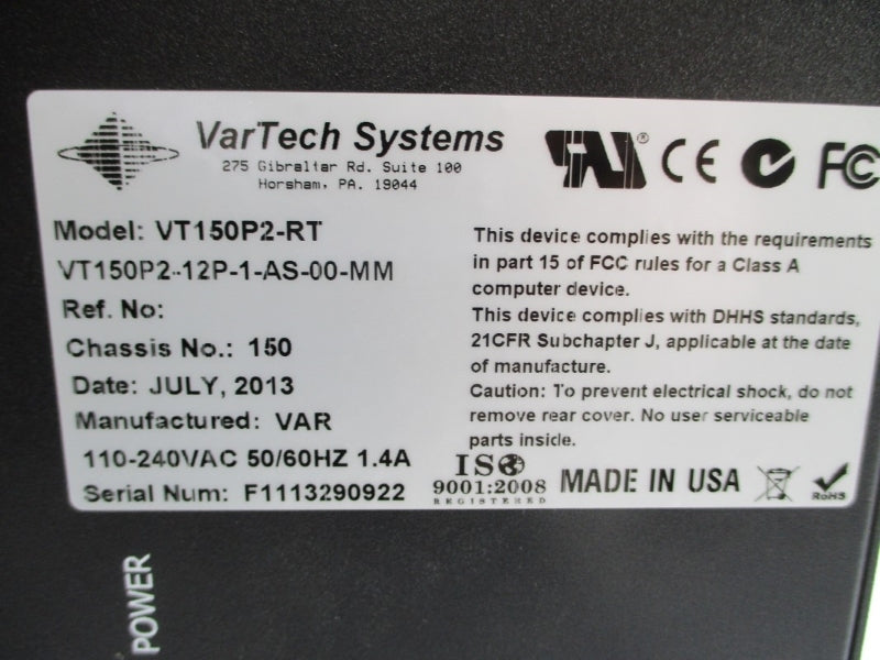 VARTECH SYSTEMS VT150P2-RT VT150P2-12P-1-AS-00-MM 110-240VAC 1.4A NSNP