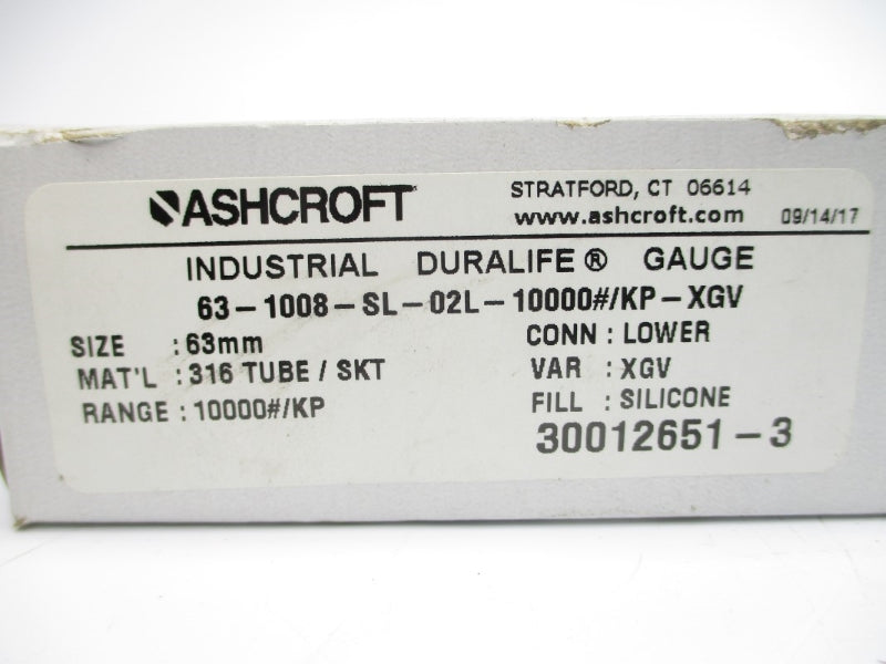 ASHCROFT 63-1008-SL-02L-10000#/KP-XGV 10000PSI NSMP