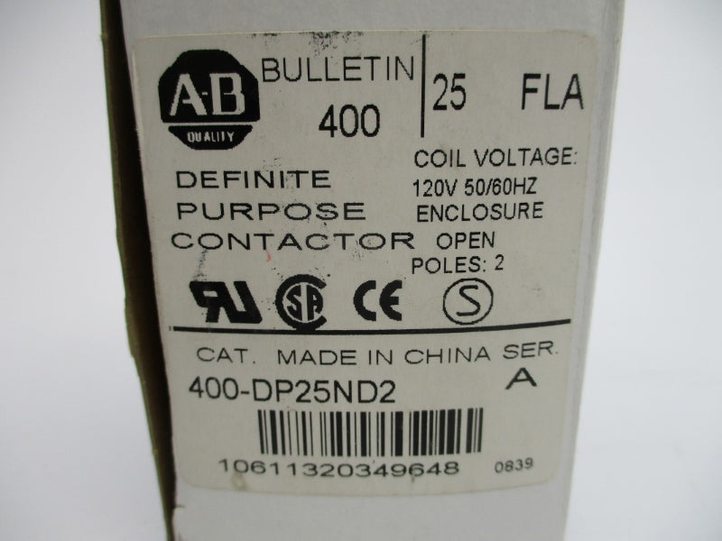 ALLEN BRADLEY 400-DP25ND2 SER. A 120VAC 25A (WH) NSMP