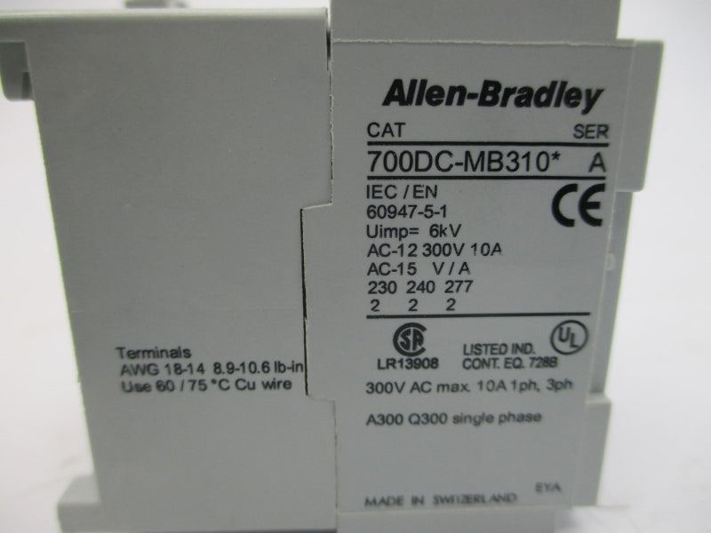 ALLEN BRADLEY 700DC-MB310Z24S SER. A 24VDC (WH) NSMP