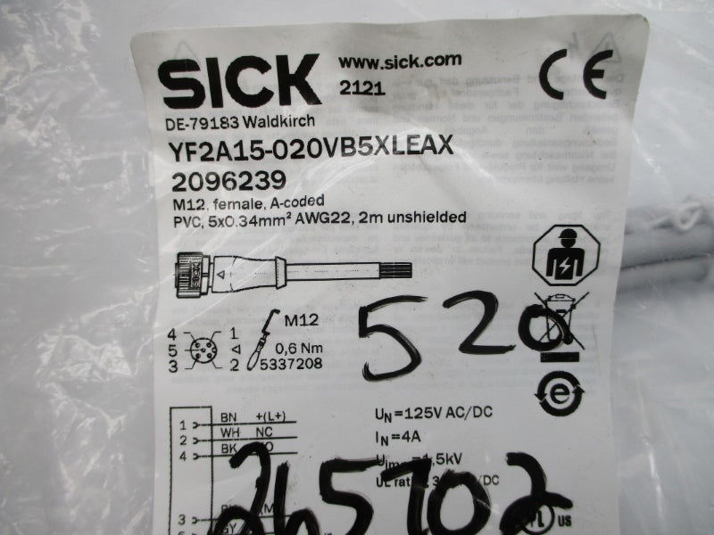 SICK YF2A15-020VB5XLEAX 2096239 125VAC/DC NSMP