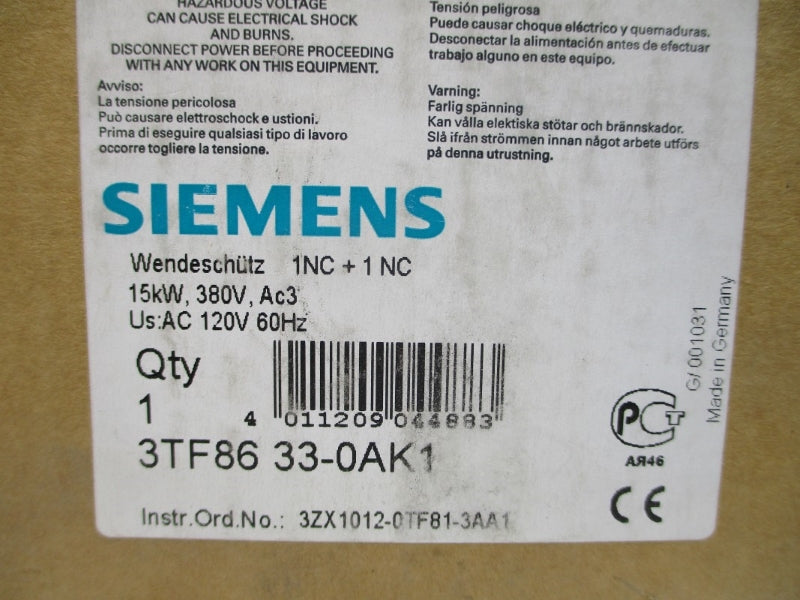 SIEMENS 3TF8633-0AK1 120VAC 45A NSMP