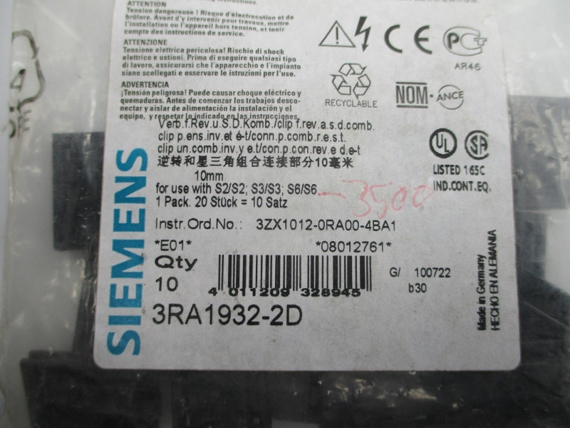 SIEMENS 3RA1932-2D (PKG OF 10) NSMP