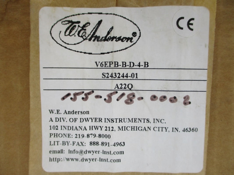 W.E. ANDERSON V6EPB-B-D-4-B 125/250VAC 5A NSMP