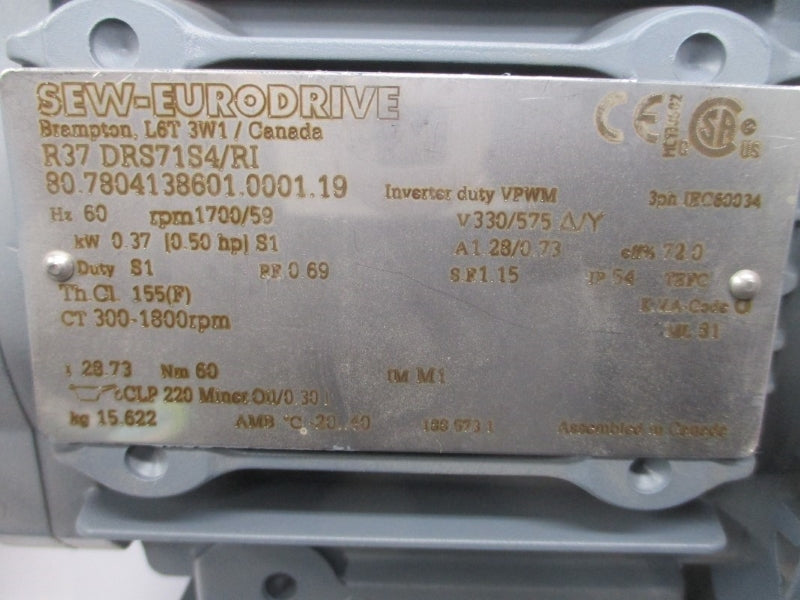 SEW EURODRIVE R37DRS71S4/RI 330/575V 1.28/0.73A NSNP