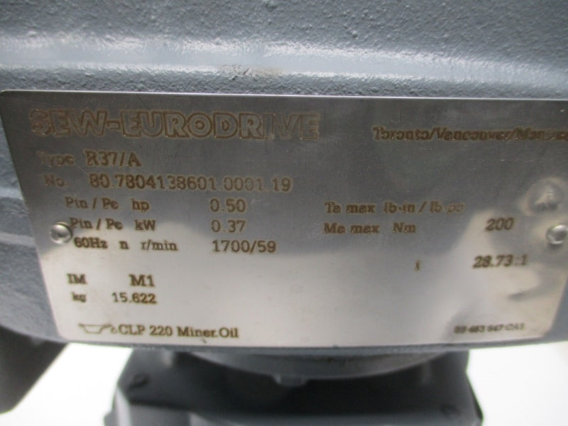 SEW EURODRIVE R37DRS71S4/RI 330/575V 1.28/0.73A NSNP