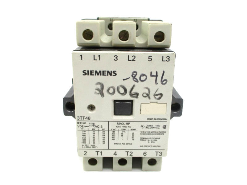 SIEMENS 3TF48 600VAC 100A NSNP